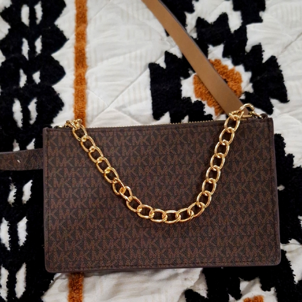 Michael Kors Brown Crossbody Bag with Gold Chain. Large